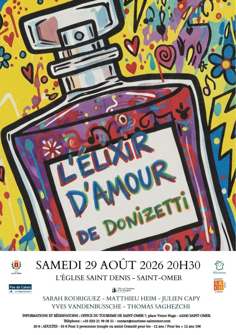 Affiche de L'Élixir d'amour de Donizetti, église Saint-Denis de Saint-Omer, 29 août 2026